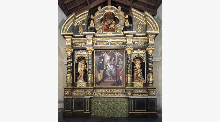 Altare ligneo policromo e dorato - G.B. Borgogno detto il Buscaglia - datato 1707 - 